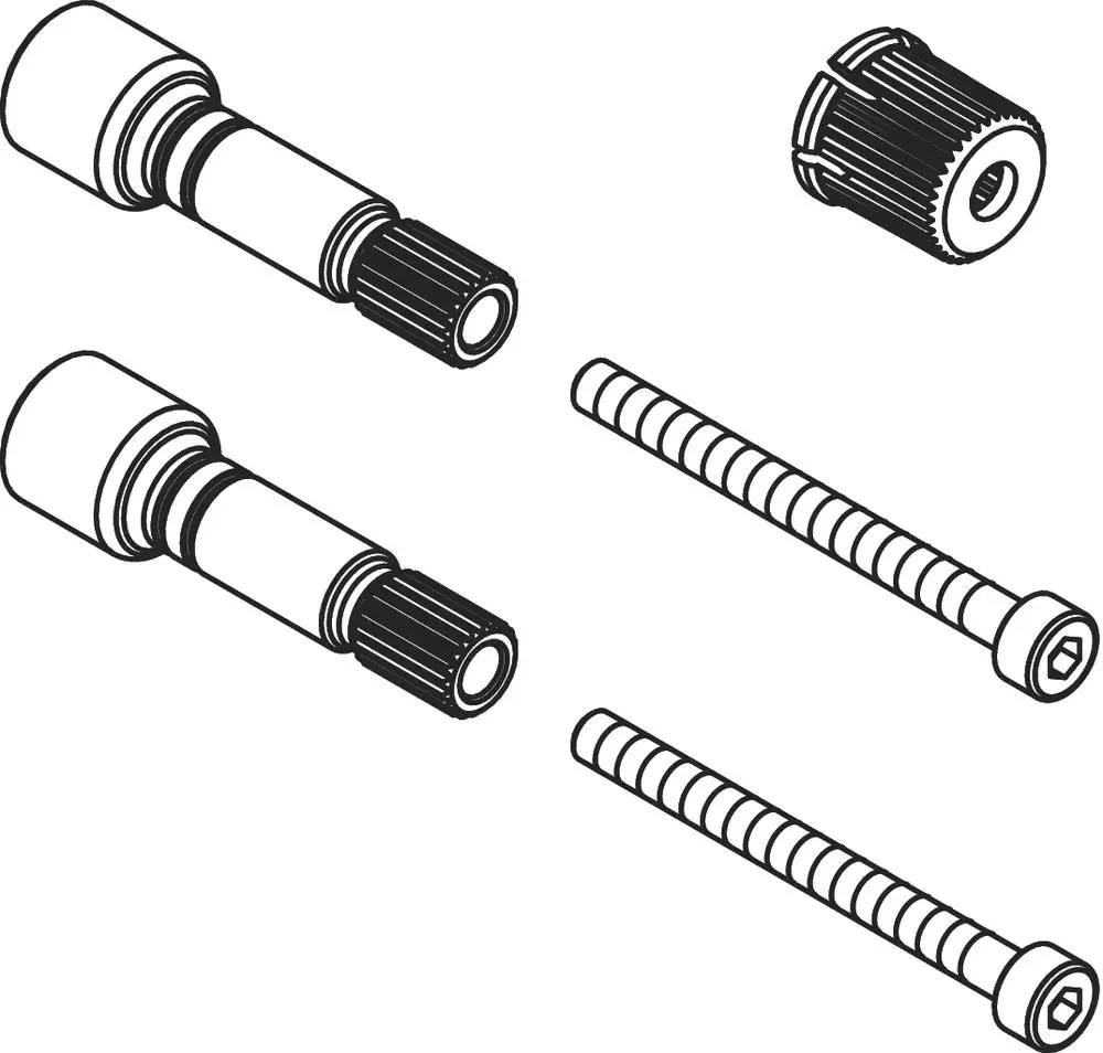 Zwei Gripadapter von Hansgrohe, die mit einem Ab- und Umstellventil kombiniert werden können. Enthalten sind auch zwei Schrauben und ein weiterer Adapter.
